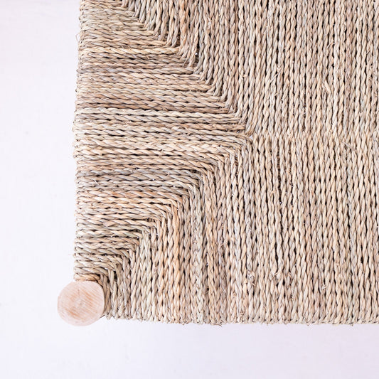Banc marocain tressé en bois brut et à 6 pieds