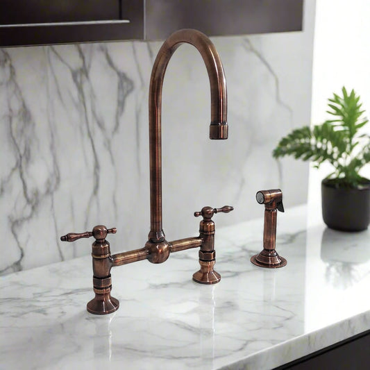 Antique Copper Bridge Kitchen Faucet