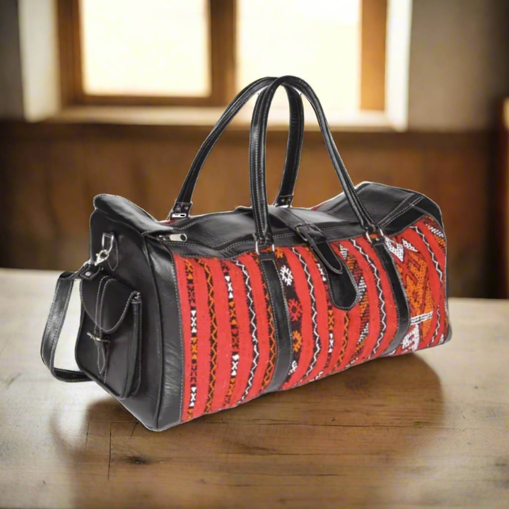 Afella Kilim Leather Travel Duffle Bag