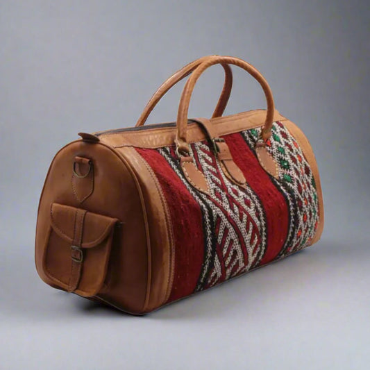 Afanou Kilim Leather Travel Duffle Bag