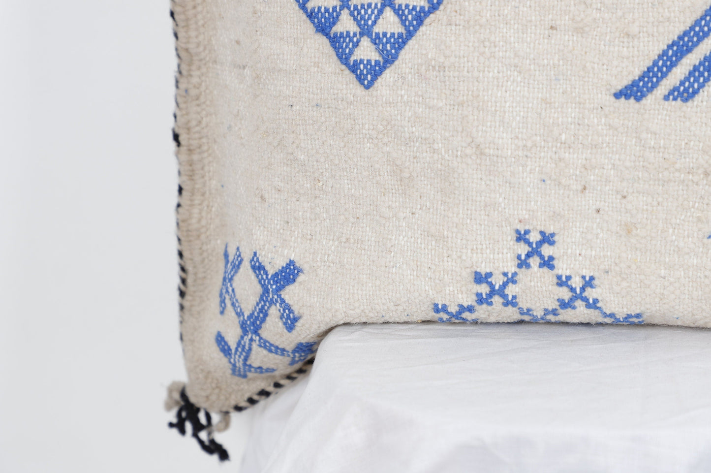 Handmade Moroccan Throw Pillow – Bohemian Blue Geometric Decorative Cushion for Home
