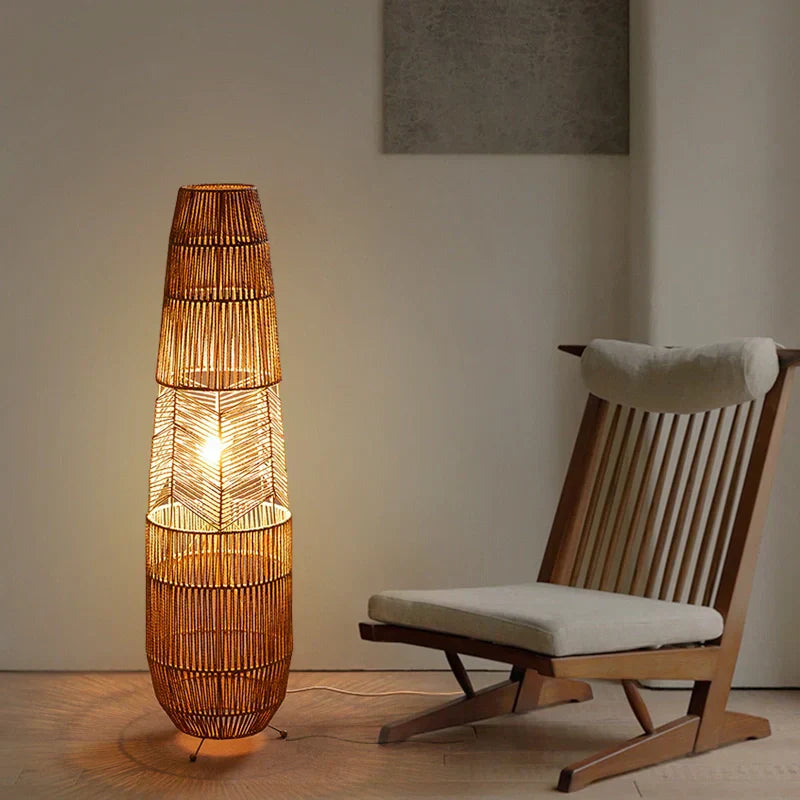 Wicker Rope Floor Light Shade – Rustic Decor for Living Room, Bedroom, and Studio