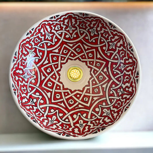 Red Hand Painted Bathroom & Kitchen Sink