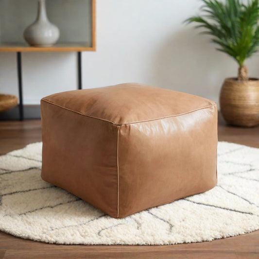 Square Leather Pouf