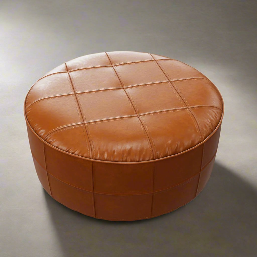 Round Leather Ottoman & Coffee Table