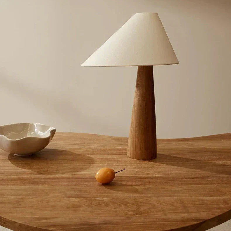 Wabi Sabi Floor Standing Lamp with Fabric Lampshade & Wooden Base