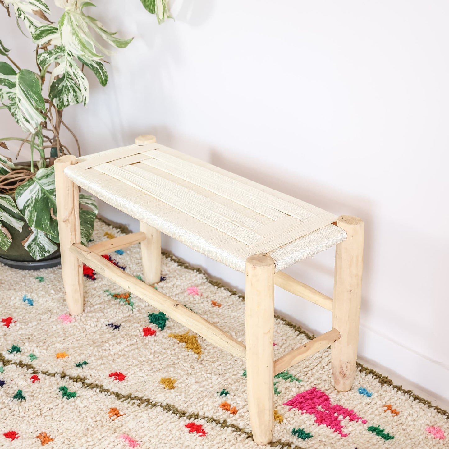 Banc bois marocain et choix du tressage coloré