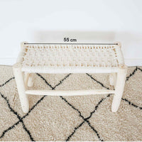 Banc berbere en bois brut et tressage coton