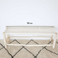 Banc berbere en bois brut et tressage coton