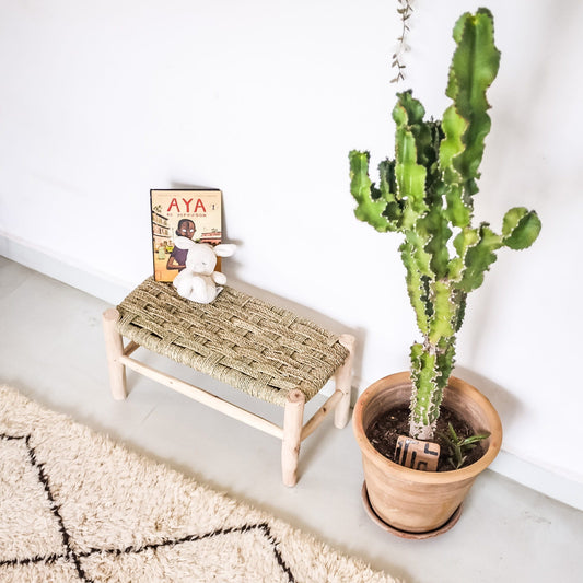 Banc bois brut pour enfant et cordes tressées
