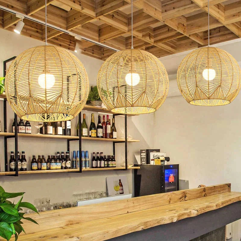 Rattan Vintage Boho Pendant Lampshade – Handwoven Lighting for Chic Bohemian Interiors