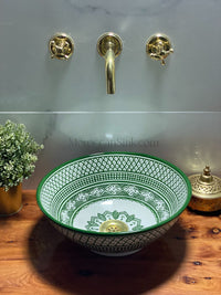 Bathroom vessel sink handmade hand painted - ceramic sink decor built with mid century modern Flair