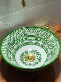 Bathroom vessel sink handmade hand painted - ceramic sink decor built with mid century modern Flair