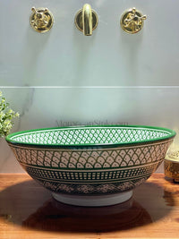 Bathroom vessel sink handmade hand painted - ceramic sink decor built with mid century modern Flair