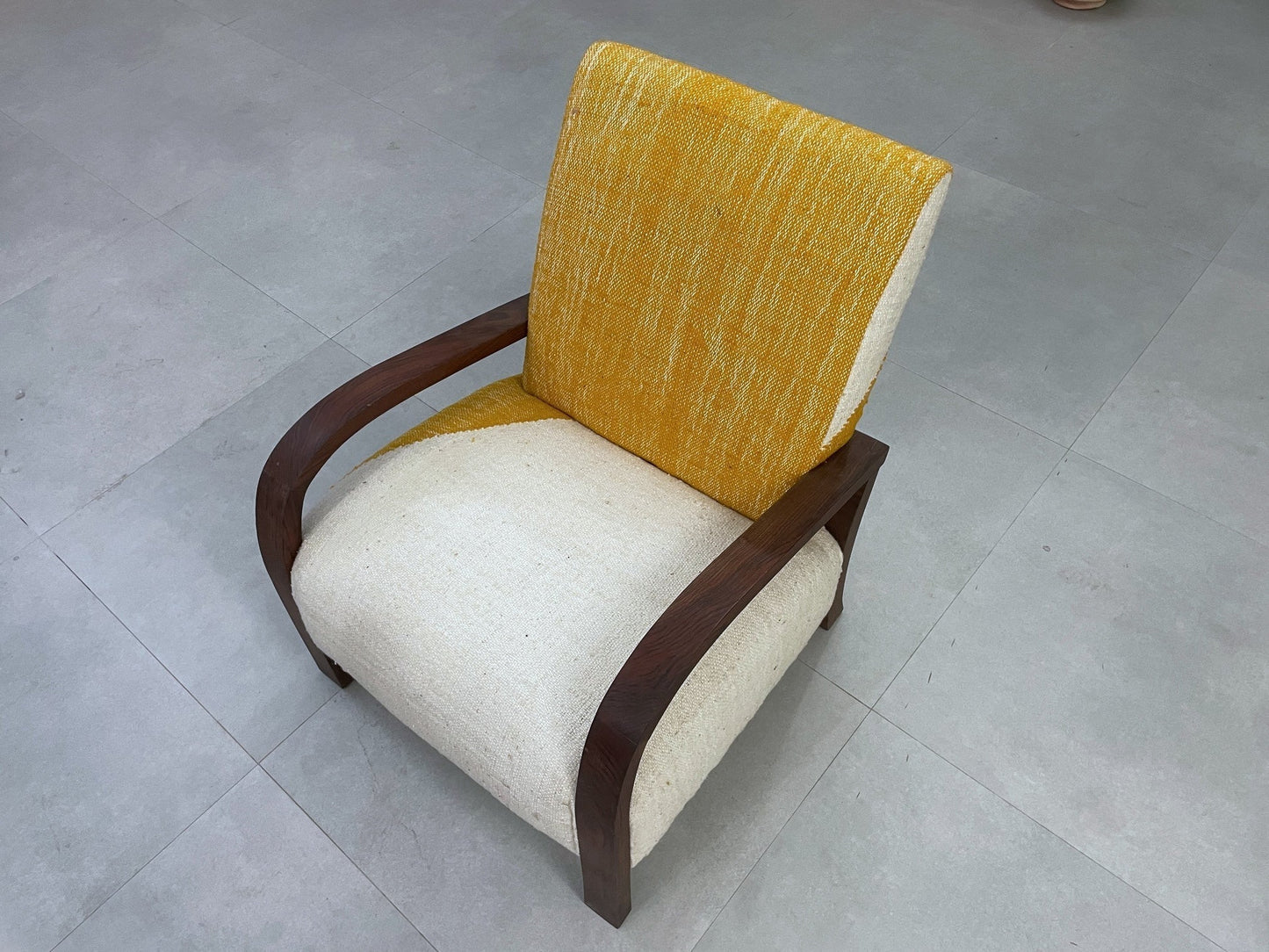 Handcrafted Moroccan Chair - Walnut Wood & Kilim Upholstery - Boho Accent Chair - CH71