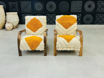compare product 2 set of Moroccan Wool Lounge Chair with Walnut Frame