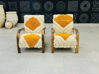 2 set of Moroccan Wool Lounge Chair with Walnut Frame