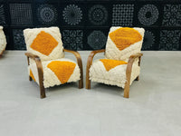 2 set of Moroccan Wool Lounge Chair with Walnut Frame