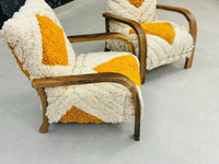 2 set of Moroccan Wool Lounge Chair with Walnut Frame