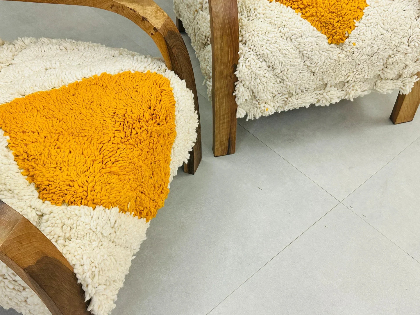 2 set of Moroccan Wool Lounge Chair with Walnut Frame