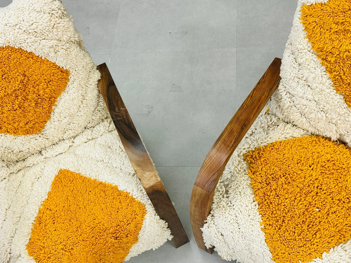 2 set of Moroccan Wool Lounge Chair with Walnut Frame