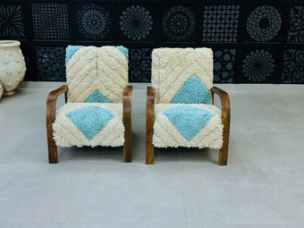 compare product 2 set of Moroccan Wool Lounge Chair with Walnut Frame