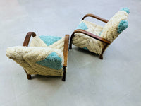 2 set of Moroccan Wool Lounge Chair with Walnut Frame