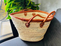 70% Off STRAW BAG Handmade with leather, French Market Basket, french market bag, Straw basket, french basket, grocery market bag