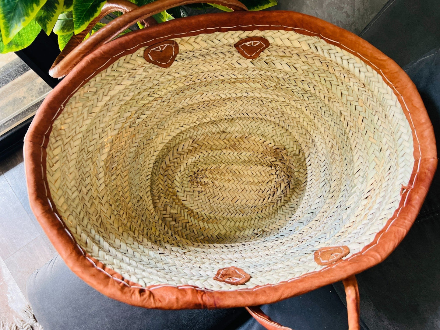 70% Off STRAW BAG Handmade with leather, French Market Basket, french market bag, Straw basket, french basket, grocery market bag