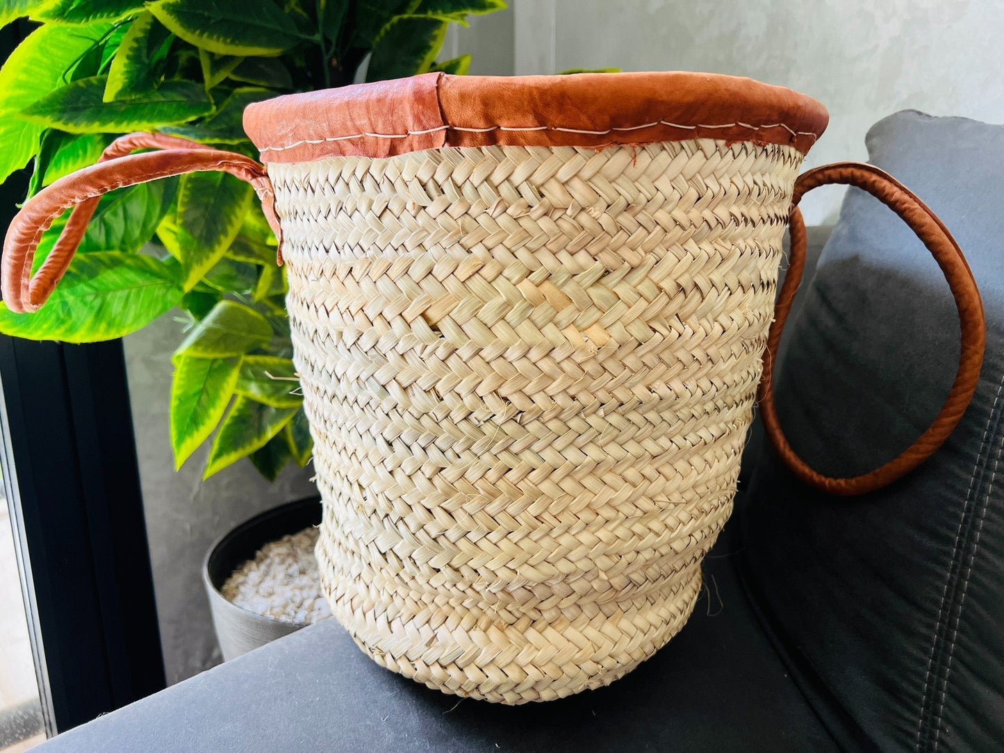 70% Off STRAW BAG Handmade with leather, French Market Basket, french market bag, Straw basket, french basket, grocery market bag