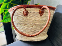 70% Off STRAW BAG Handmade with leather, French Market Basket, french market bag, Straw basket, french basket, grocery market bag