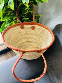 70% Off STRAW BAG Handmade with leather, French Market Basket, french market bag, Straw basket, french basket, grocery market bag