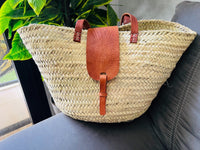 straw bag French Basket french market basket, Beach Bag Handmade Moroccan Basket - Natural French Basket Handle leather