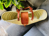 straw bag French Basket french market basket, Beach Bag Handmade Moroccan Basket - Natural French Basket Handle leather