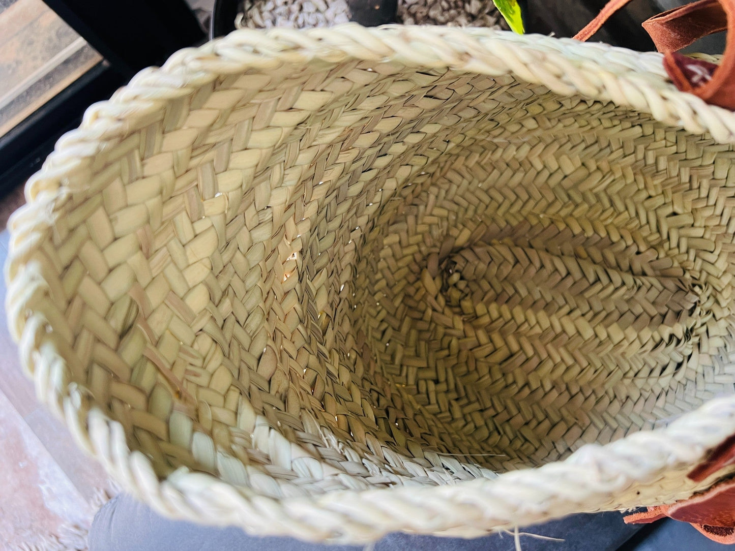 straw bag French Basket french market basket, Beach Bag Handmade Moroccan Basket - Natural French Basket Handle leather