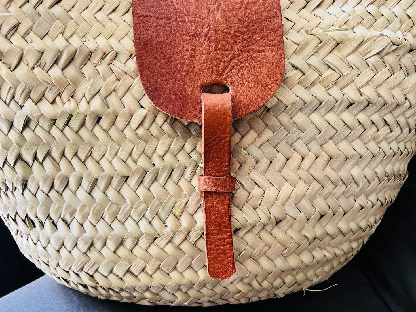 straw bag French Basket french market basket, Beach Bag Handmade Moroccan Basket - Natural French Basket Handle leather