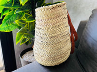 straw bag French Basket french market basket, Beach Bag Handmade Moroccan Basket - Natural French Basket Handle leather