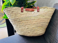 straw bag French Basket french market basket, Beach Bag Handmade Moroccan Basket - Natural French Basket Handle leather