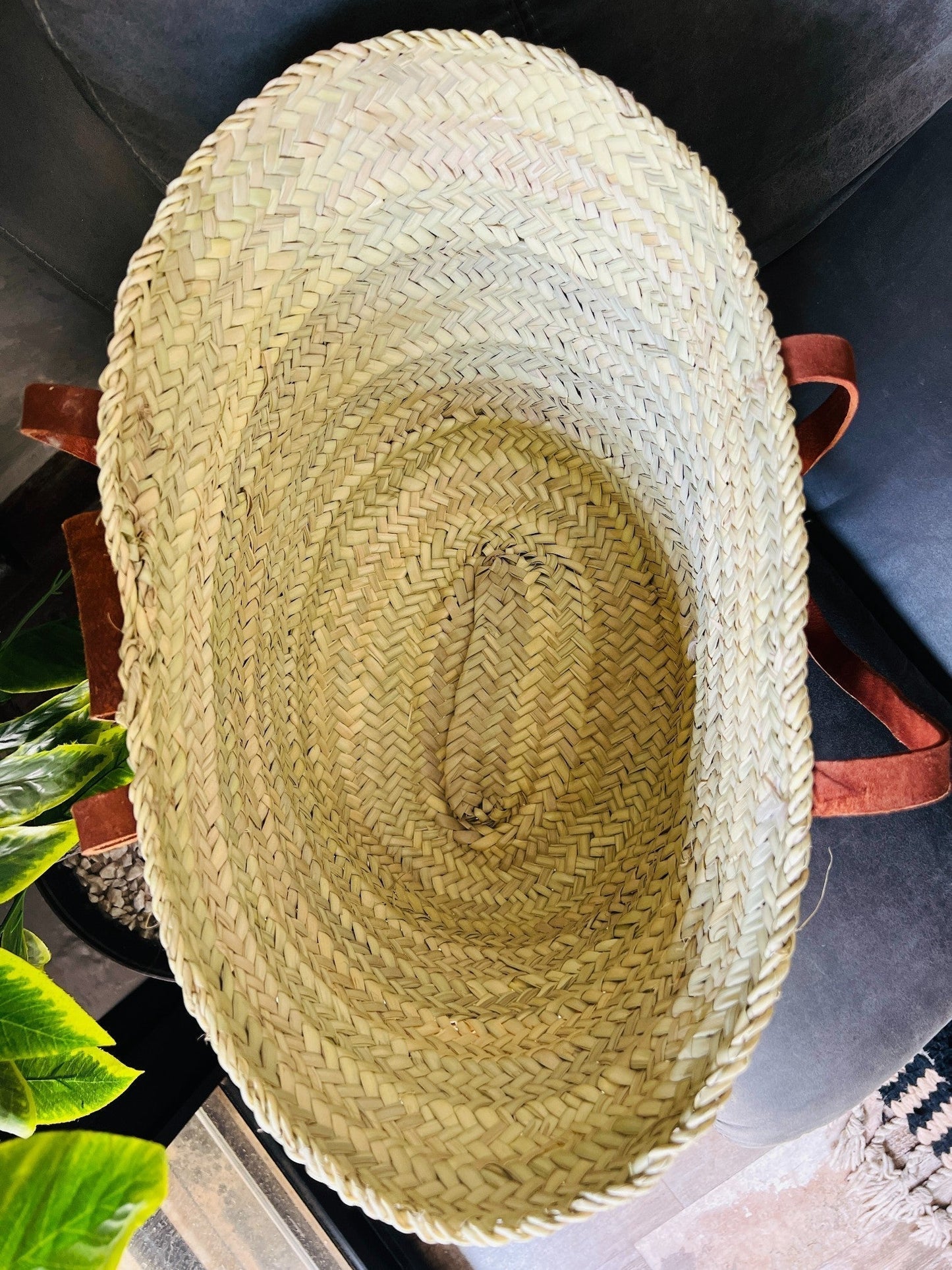 straw bag French Basket french market basket, Beach Bag Handmade Moroccan Basket - Natural French Basket Handle leather