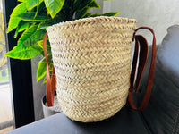 straw bag French Basket french market basket, Beach Bag Handmade Moroccan Basket - Natural French Basket Handle leather