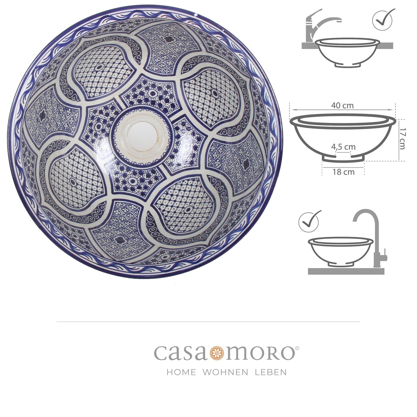 Countertop washbasin blue round