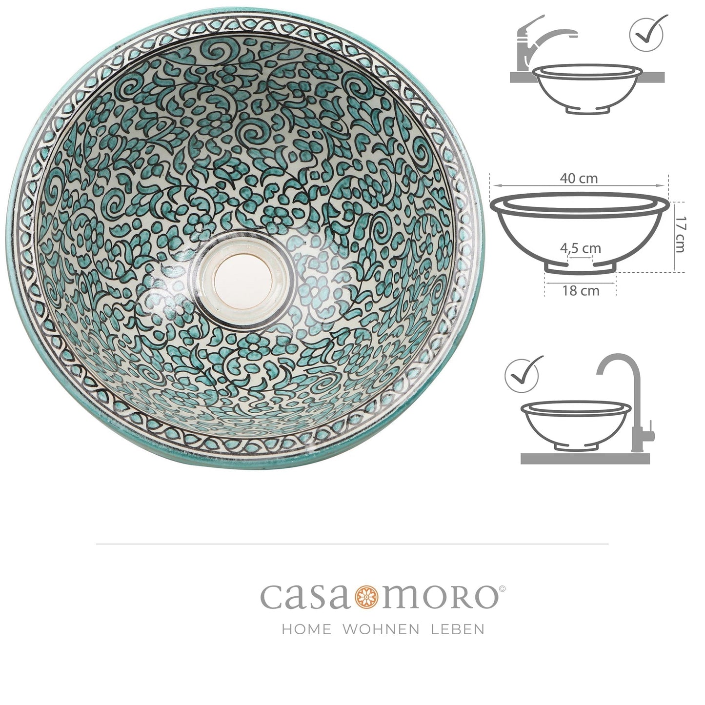 Countertop washbasin round 40 cm