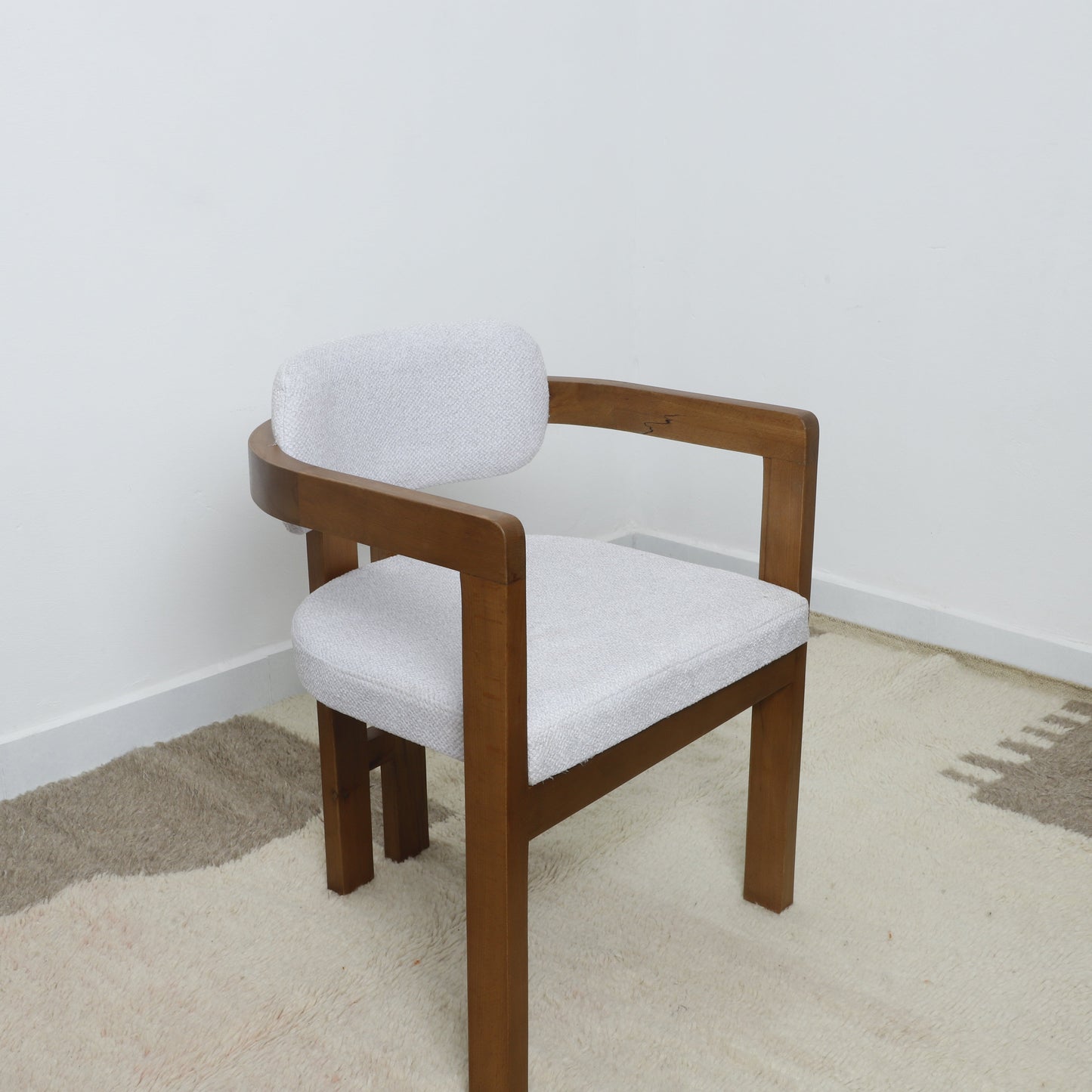 Mid-Century Modern Wooden Armchair with Light Gray Upholstery