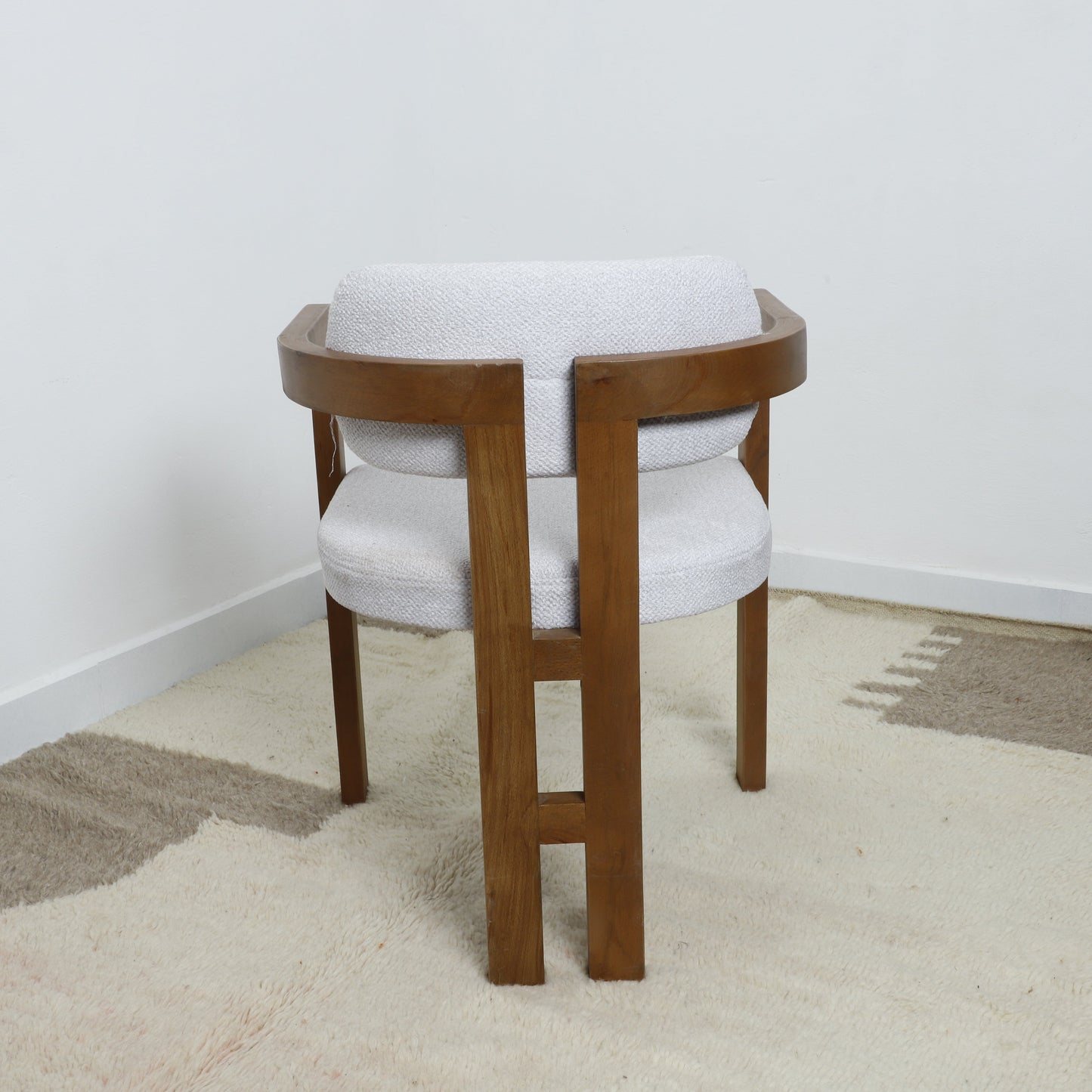 Mid-Century Modern Wooden Armchair with Light Gray Upholstery