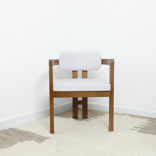Mid-Century Modern Wooden Armchair with Light Gray Upholstery