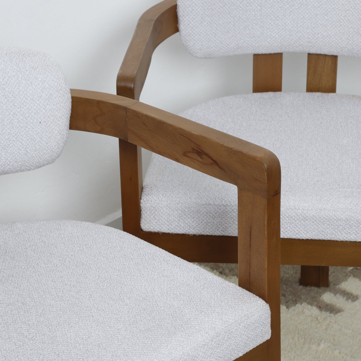 Mid-Century Modern Wooden Armchair with Light Gray Upholstery