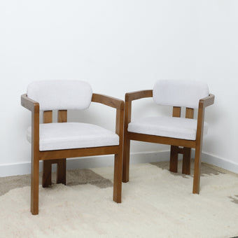 compare product Mid-Century Modern Wooden Armchair with Light Gray Upholstery