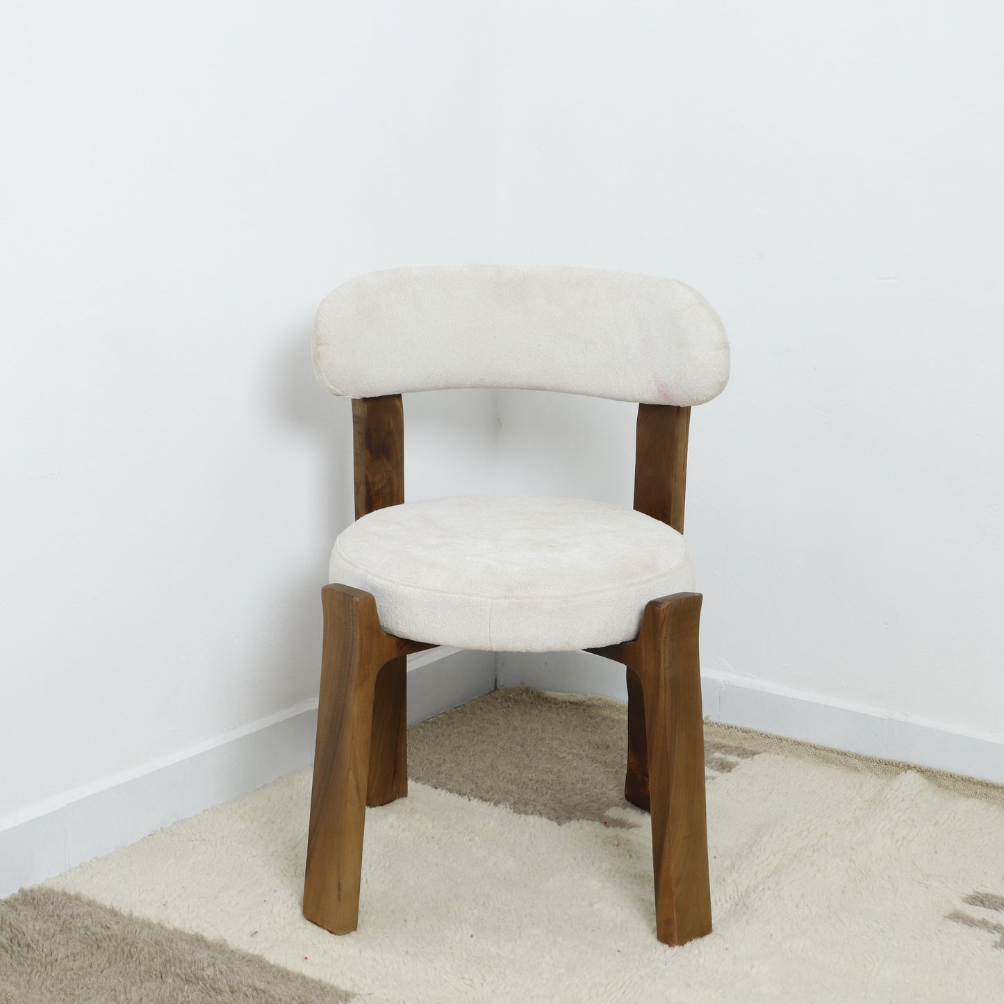 Minimalist Wooden Chair with soft white upholstery