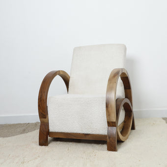 compare product Handmade Bouclé Armchair – Modern Curved Wooden Lounge Chair