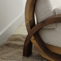 Handmade Bouclé Armchair – Modern Curved Wooden Lounge Chair